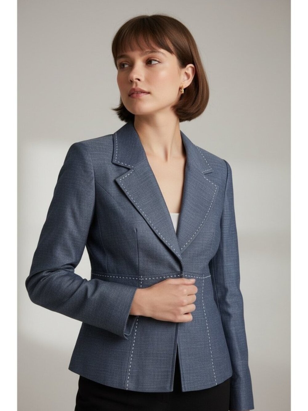 Vintage Y2K Nanette Lepore Blue Cotton Lace-Up Back Blazer Size 8 Made USA